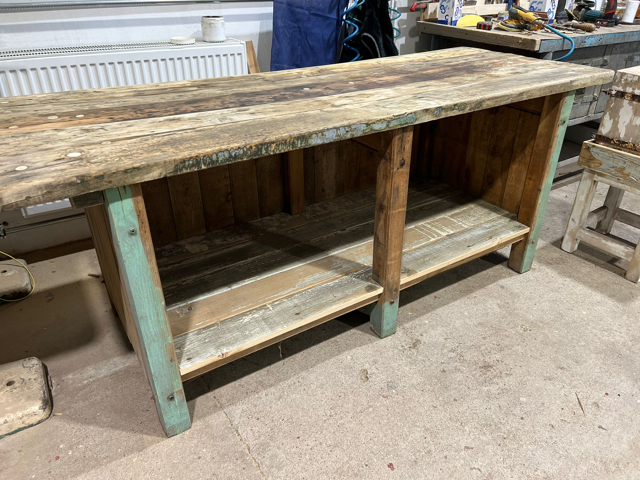 Vintage European Industrial  Wooden Work Bench