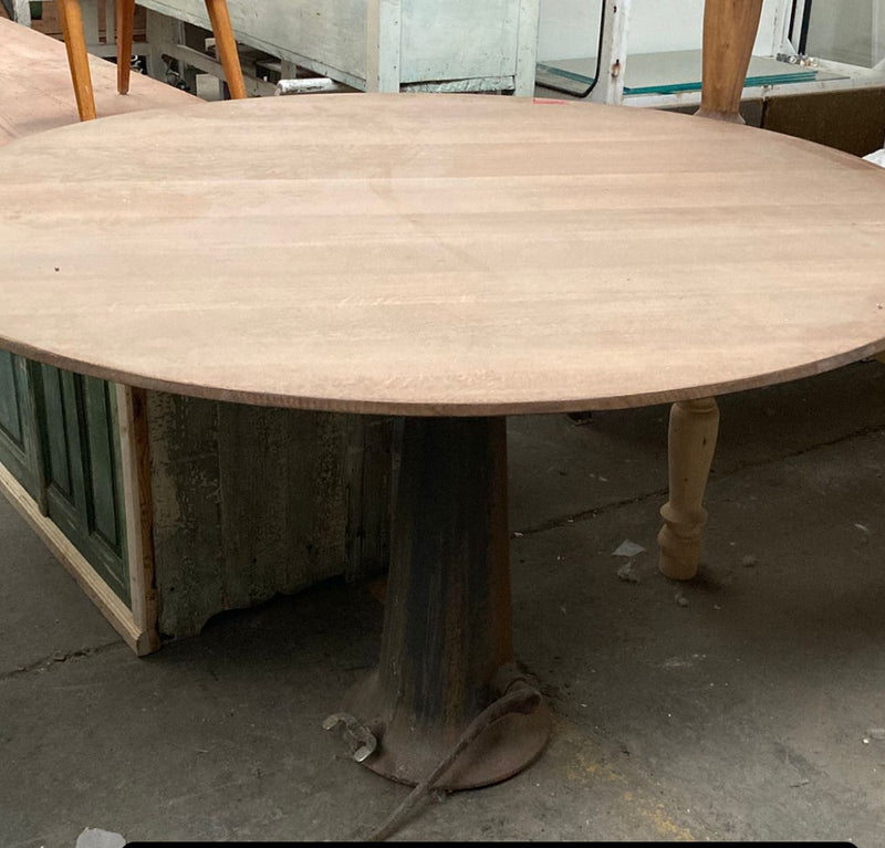 Vintage Cast Iron  Base Oak  Top  Table