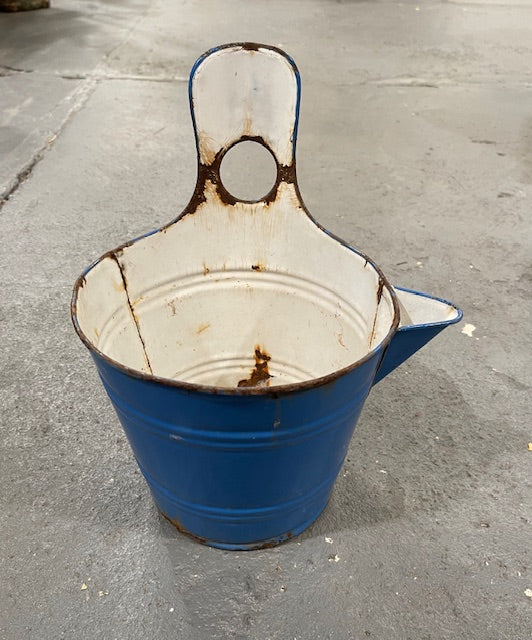 Vintage Hungarian   Enamel Water Bucket with Spout   #6660