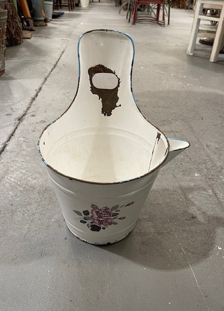 Vintage Hungarian   Enamel Water Bucket with Spout   #6661