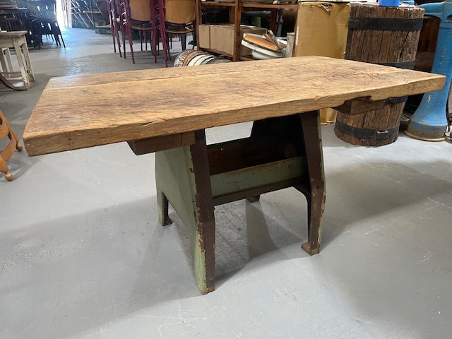 Vintage Cast Iron Base Wooden Top Coffee Table  #6720