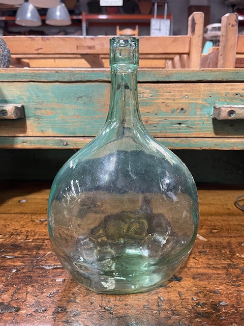 Vintage Flat Demijohn Glass Bottle  #6057