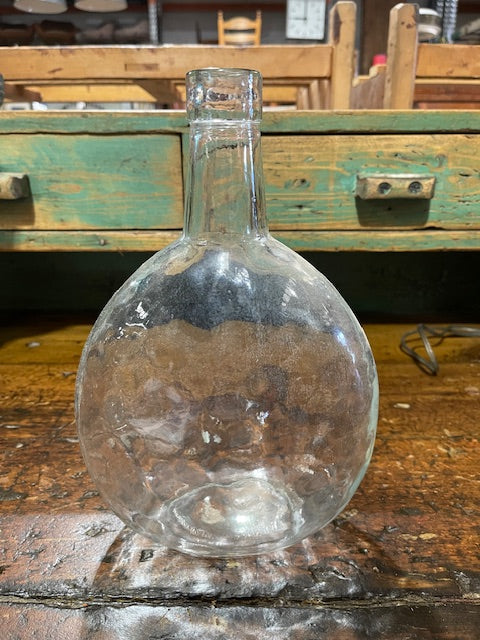 Vintage Flat Demijohn Glass Bottle  #6058