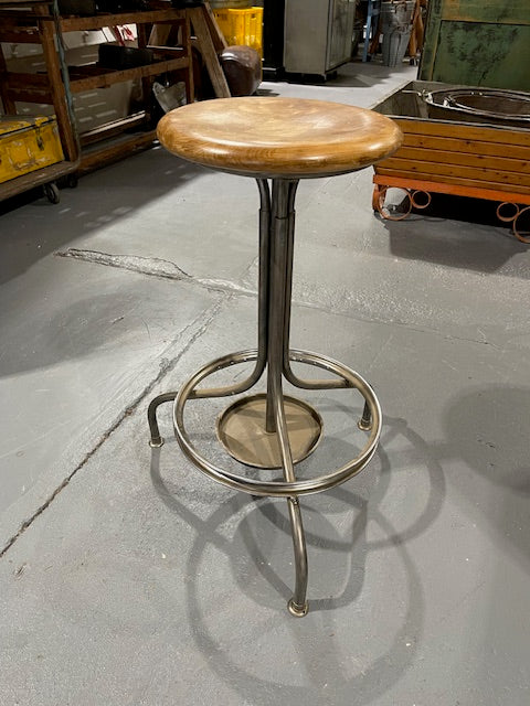 Industrial Metal Leg Wooden Top Stool  # 6093