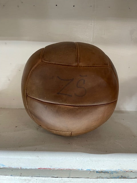 1940s Romanian Leather Medicine Ball #6165