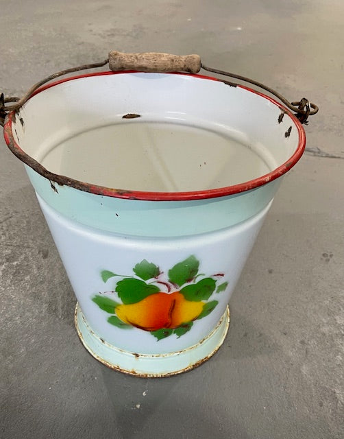 Vintage Hungarian Painted   Enamel Water Bucket  #6278