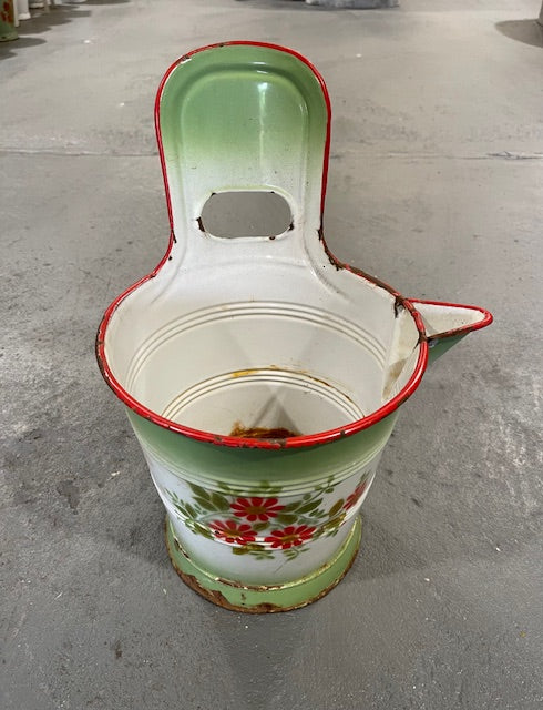 Rustic Hungarian Painted   Enamel Water Bucket with Spout   #6282