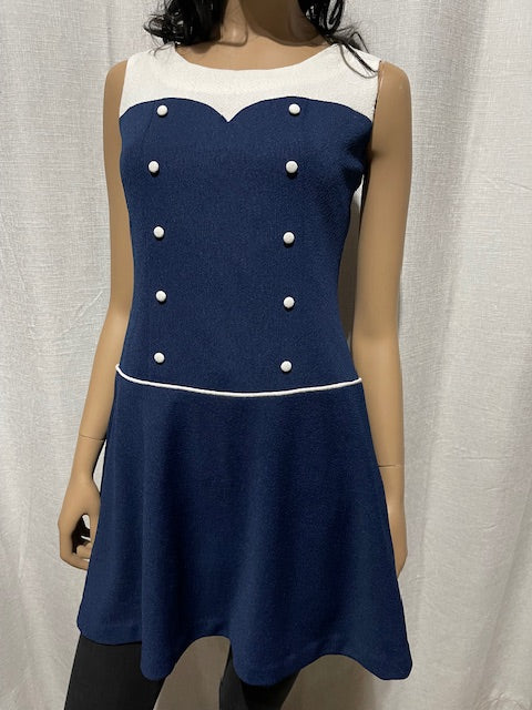 1960-70s  Navy / White Vintage Mini  Dress #W161