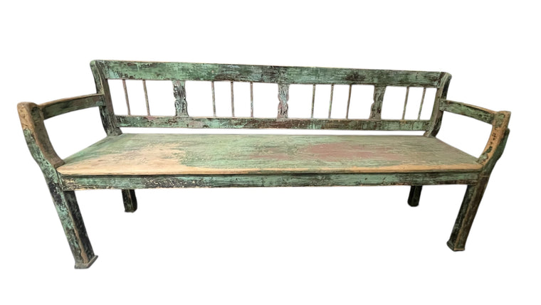 Vintage European Wooden Bench Seat #6738