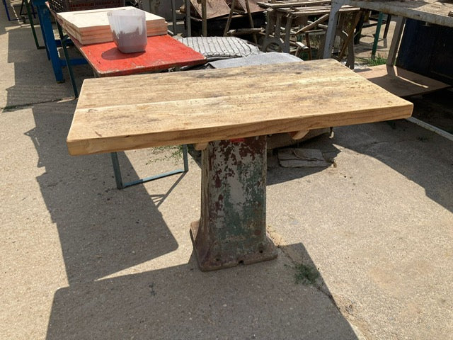 Vintage Cast Iron  Base Wooden   Top  Table