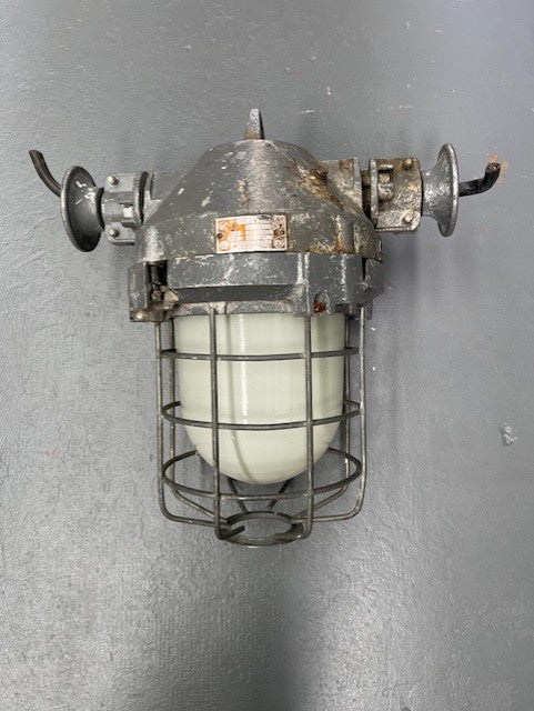 Vintage Industrial CZECH Caged Bunker  Light  #6208  Byron