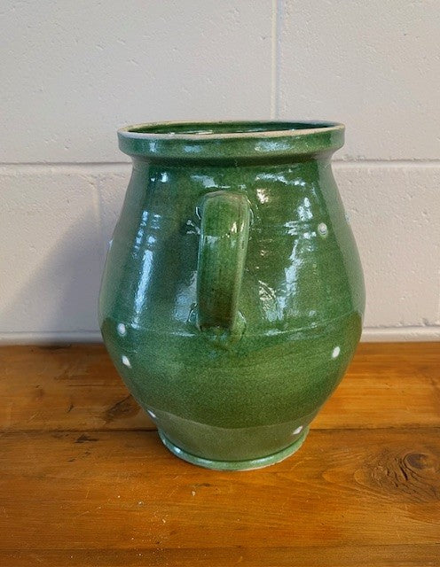 Vintage Green Glazed  Hungarian  Terracotta Pot  #6438  Byron