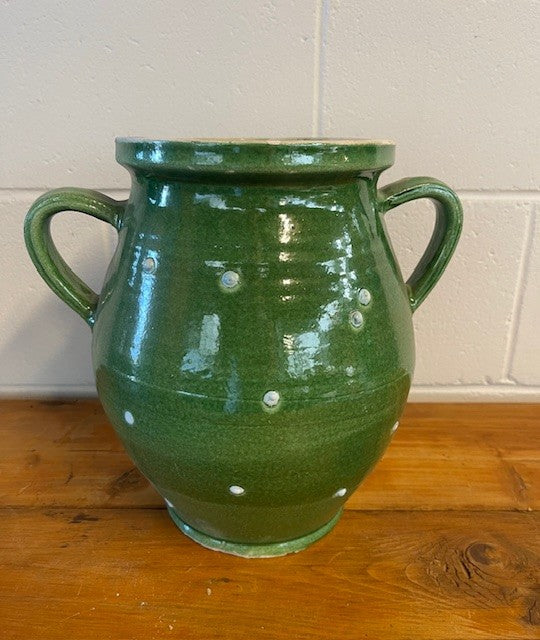 Vintage Green Glazed  Hungarian  Terracotta Pot  #6438  Byron