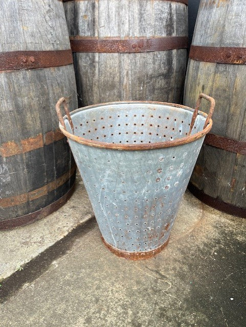 Vintage Turkish Galvanised Round Hole  Olive Picking Bucket  #6527  Byron