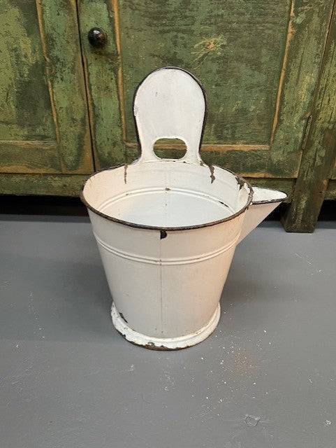 Vintage Hungarian   Enamel Water Bucket with Spout   #6540  Byron