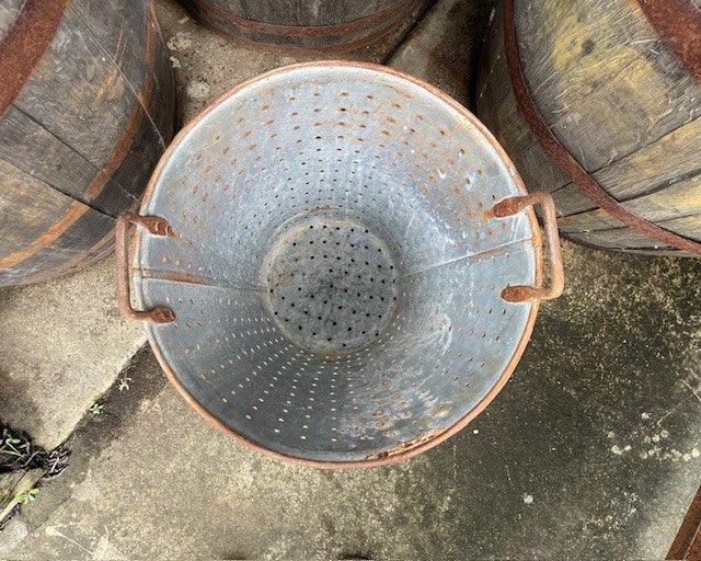 Vintage Turkish Galvanised Round Hole  Olive Picking Bucket  #6527  Byron