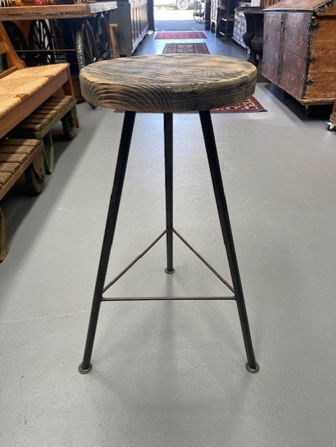 Vintage Metal with  Wooden Top Stool  # 6231   Byron