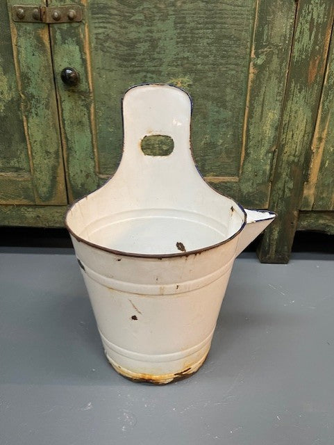 Vintage Hungarian   Enamel Water Bucket with Spout   #6539  Byron