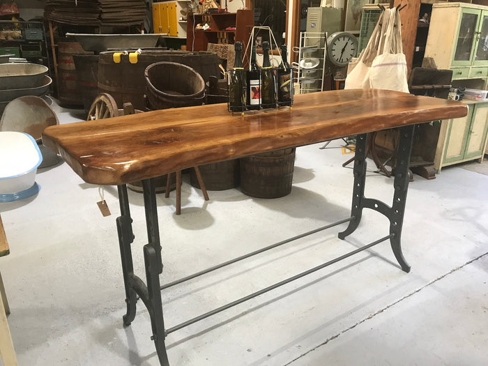 Vintage industrial European cast iron chestnut bar table table console #2211 in Byron