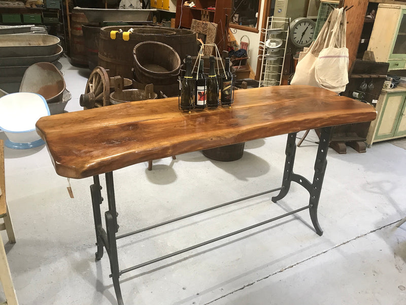 Vintage industrial European cast iron chestnut bar table table console #2211 in Byron