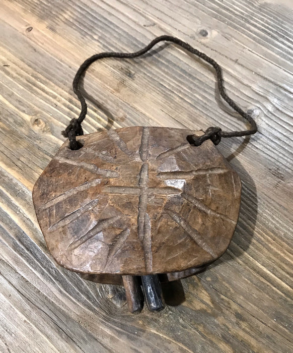 Vintage Handcarved  Wooden  Cowbell  #3895a