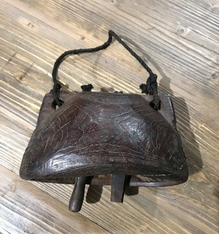 Vintage Handcarved  Wooden  Cowbell  #3895e