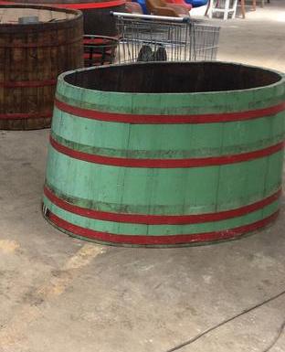 Vintage industrial French oak huge round wine barrel #1912