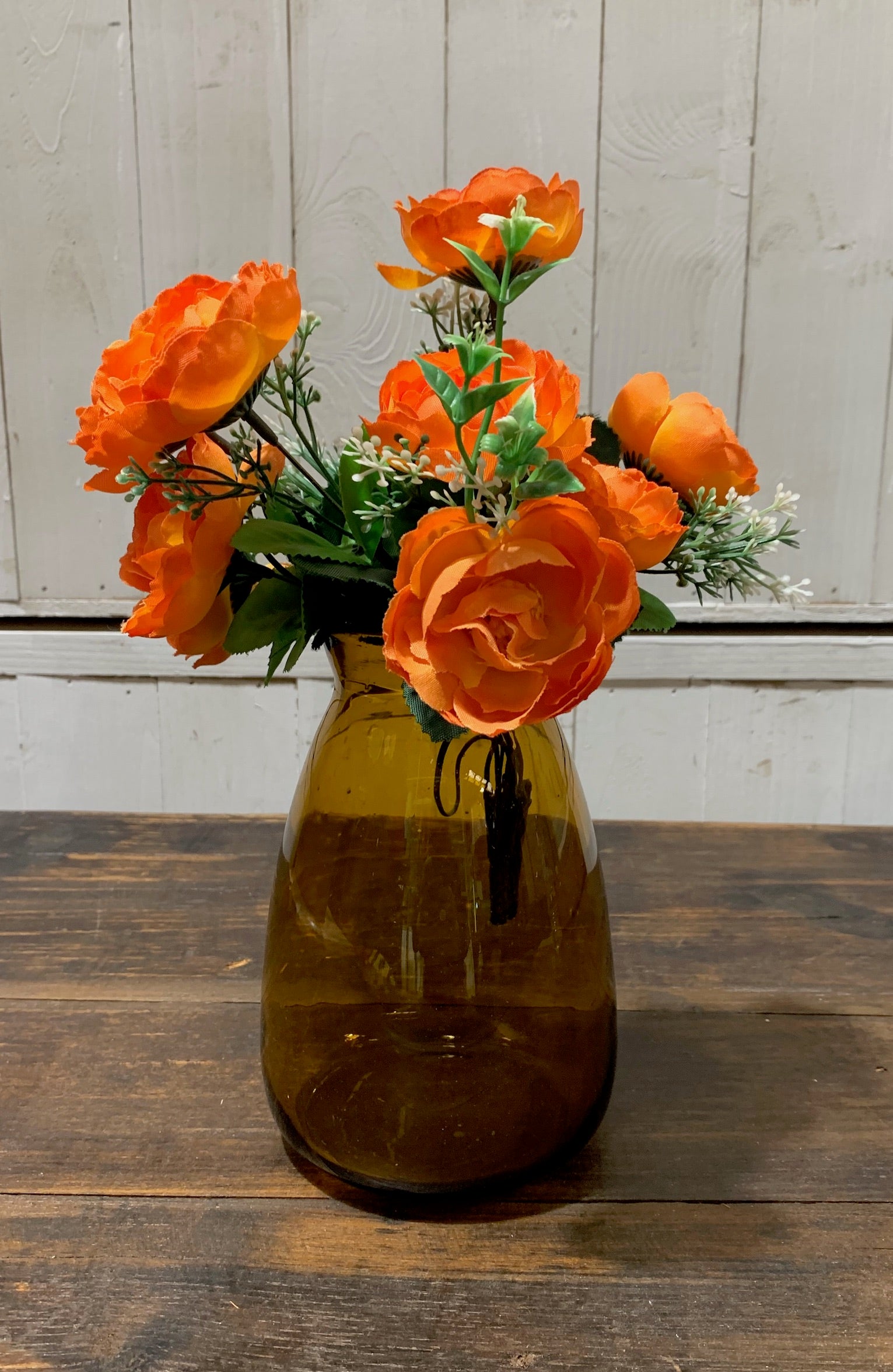 Vintage Romanian Amber Glass Vase  #4331