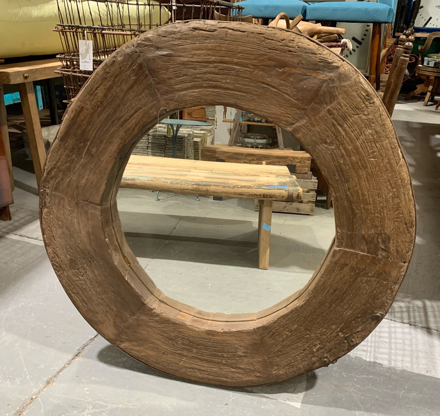 Vintage  Wooden Wagon Wheel Mirror #4595 Byron