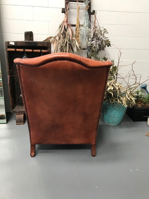Vintage French 1940s Leather Club Chair  #3658B  Byron
